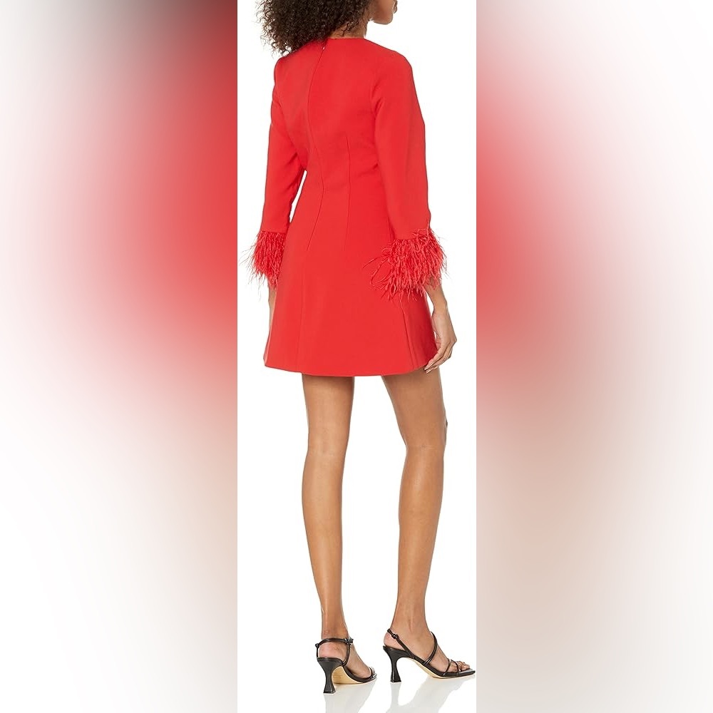 NWT Likely Cher Red Feather Cuff Dress, 0 - Picture 3 of 6